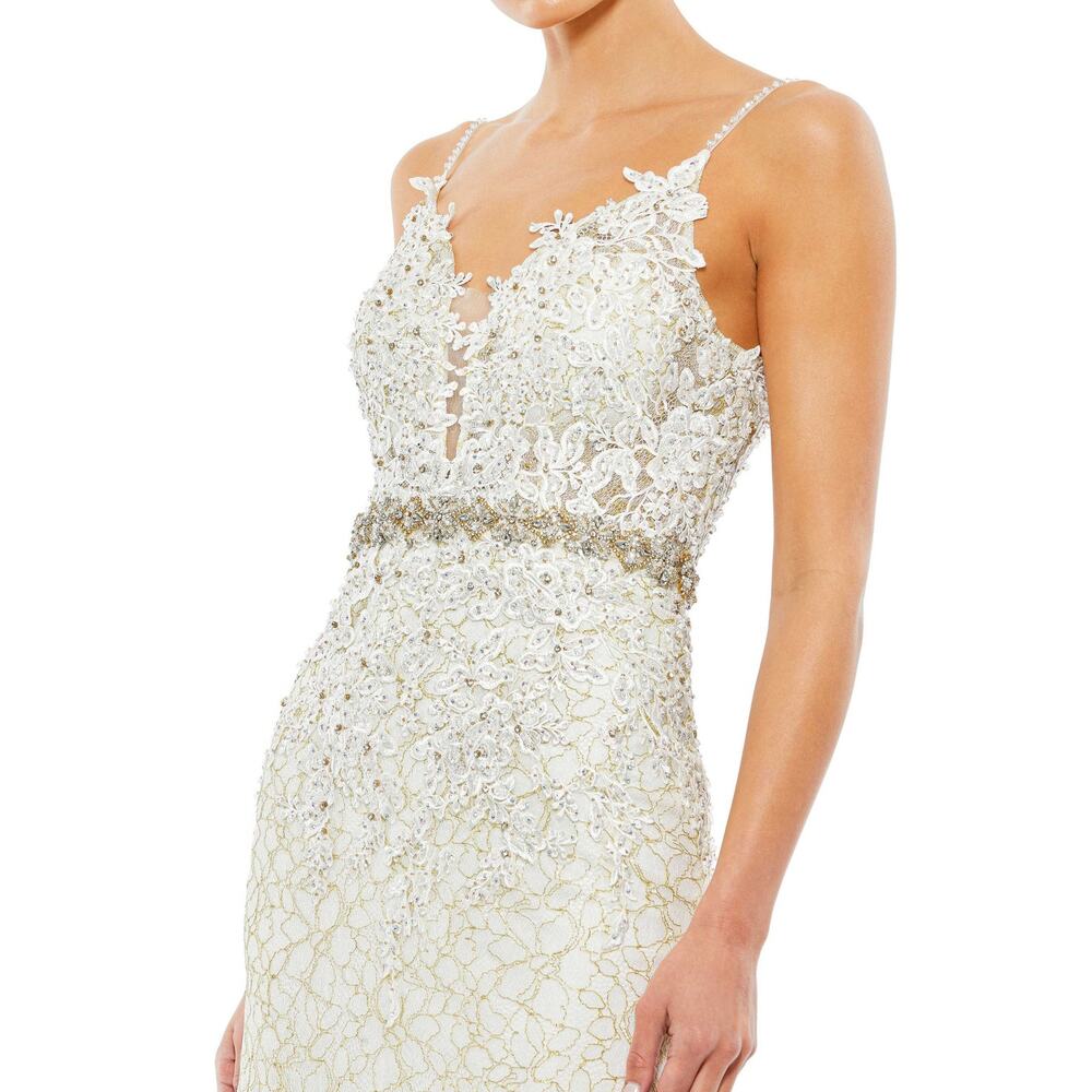 Mac Duggal Size 0 Delicate Floral Lace Long Evening Gown Ivory Prom Princesscore - Picture 3 of 16